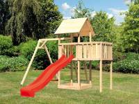 Akubi Spielturm Lotti natur- Anbauplattform- Einzelschaukel- Rutsche rot