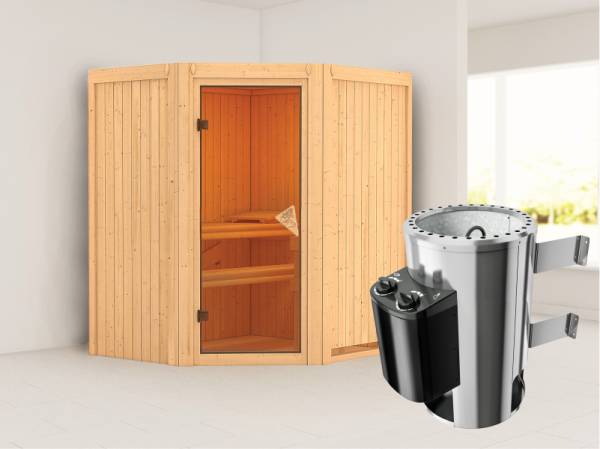 Tonja - Karibu Sauna Plug & Play inkl. 3,6 kW-Ofen int. Steuerung - ohne Dachkranz -