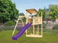 Akubi Spielturm Anna +Rutsche violett + Einzelschaukel + Schiffsanbau oben