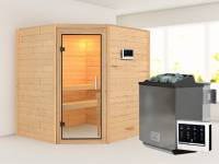 Karibu Sauna Mia- Klarglas Saunatür- 4,5 kW Bioofen ext. Strg- ohne Dachkranz