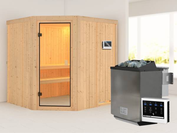 Karibu Sauna Bodo- klassische Saunatür- 4,5 kW Bioofen ext. Strg