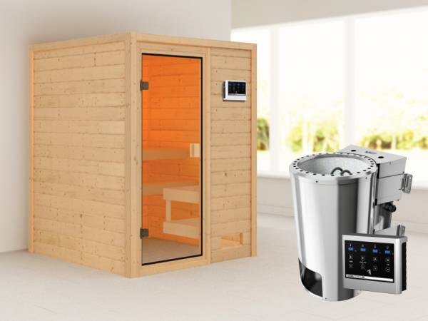 Karibu Woodfeeling Sauna Sandra mit 3,6 kW Bioofen ext. Strg Karibu Woodfeeling Sauna Sandra mit 3,6 kW Bioofen ext. Strg