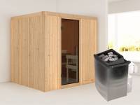 Karibu Sauna Sodin inkl. 9 kW Ofen integr. Steuerung mit moderner Saunatür - ohne Dachkranz -