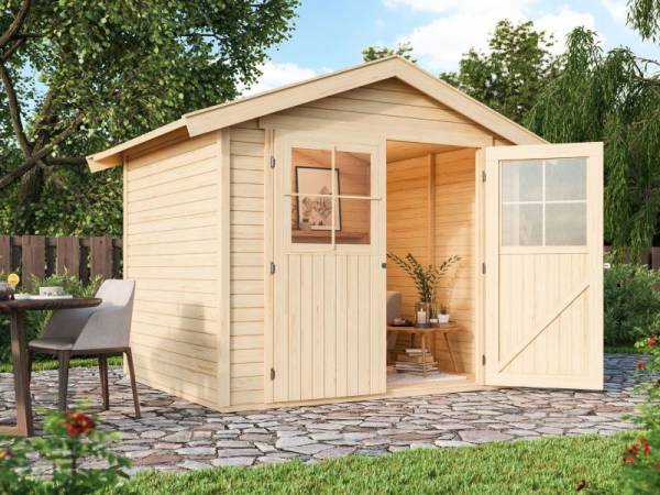 Karibu Gartenhaus Harburg 4 natur mit klassischer Tür Karibu Gartenhaus Harburg 4 natur mit klassischer Tür