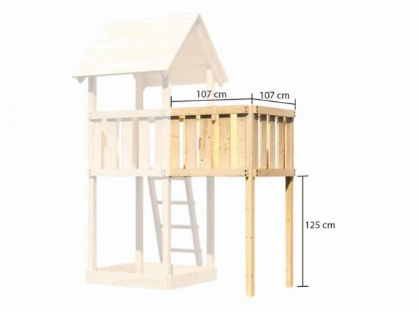 Akubi Spielturm Lotti natur mit Anbauplattform, Netzrampe und Doppelschaukel