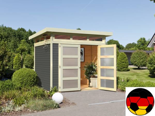 EM Aktion für SPANIEN - Karibu EM Gartenhaus Sommersdorf 4 terragrau 19 mm