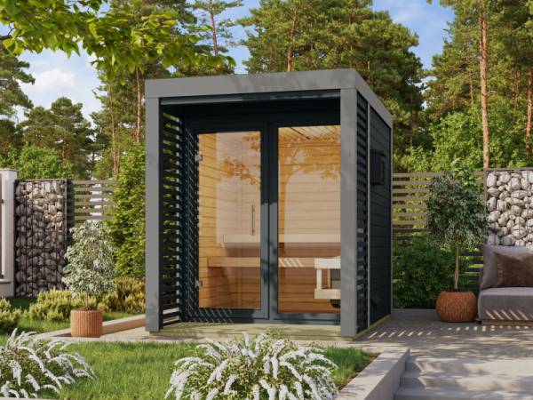 Karibu Hybrid Saunahaus Ares 1, anthrazit/graualuminium -ohne Ofen- Karibu Hybrid Saunahaus Ares 1, anthrazit/graualuminium -ohne Ofen-