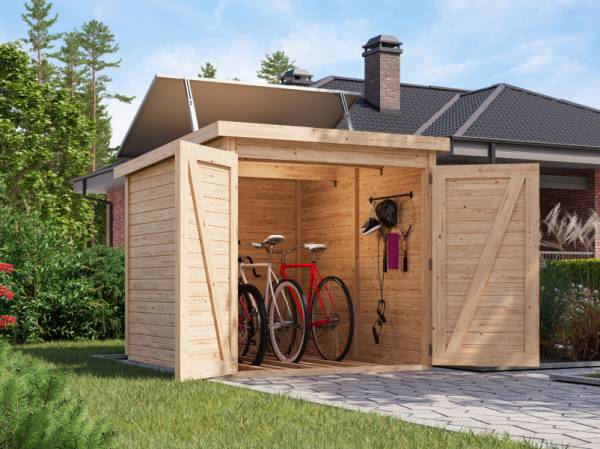 Karibu Fahrradgarage 3, natur, mit Solarpaket