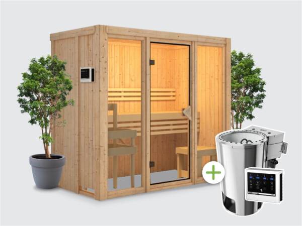 Osb smart choice Sauna Roma 2 inkl. 3,6 kW Bioofen ext. Steuerung - ohne Dachkranz