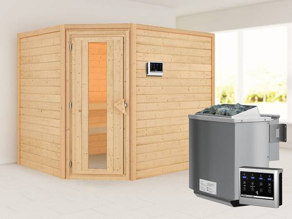 Karibu Sauna Lisa- 9 kW Bioofen ext. Strg- energiesparende Saunatür