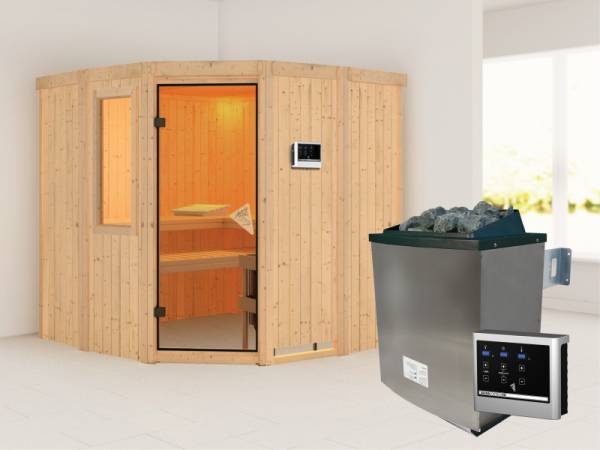 Simara 1 - Karibu Sauna inkl. 9-kW-Ofen - mit Fenster -