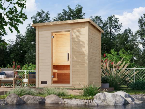 Karibu Saunahaus Caapi 2, inkl. 9 kW Ofen finnisch ext. Steuerung, mit Klarglastür und Fußboden Karibu Saunahaus Caapi 2, inkl. 9 kW Ofen finnisch ext. Steuerung, mit Klarglastür und Fußboden