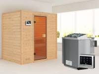 Karibu Sauna Sonja - Classic Saunatür - 4,5 kW BIO-Ofen ext. Strg. - ohne Dachkranz