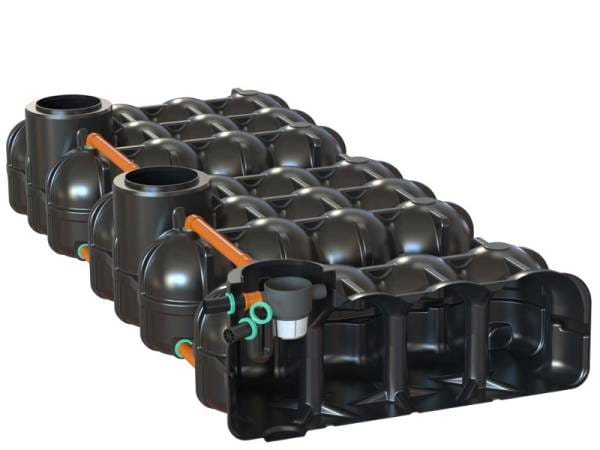 Nautilus Flachtank-Zisterne Hudson TRIO 15.000 Liter mit Pumpensumpf, 1 Behälter mit Korbfilter & Siphon