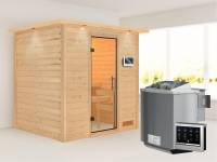 Karibu Sauna Anja - Klarglas Saunatür - 4,5 kW BIO-Ofen ext. Strg. - mit Dachkranz