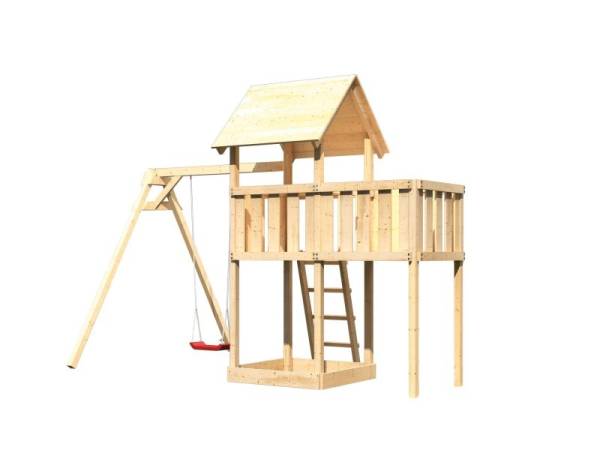 Akubi Spielturm Lotti natur mit Anbauplattform und Einzelschaukel
