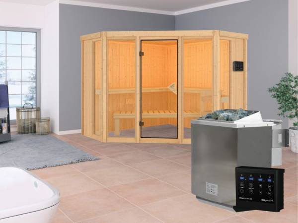 Karibu Aktionssauna Gunnar mit 9 kW BIO-Ofen ext. Strg. Karibu Aktionssauna Gunnar mit 9 kW BIO-Ofen ext. Strg.