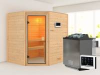 Karibu Sauna Elea inkl. 9 kW Bioofen ext. Steuerung mit klassischer Saunatür -ohne Dachkranz-