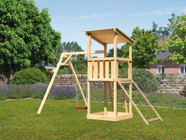 Akubi Spielturm Anna + Einzelschaukel + Netzrampe