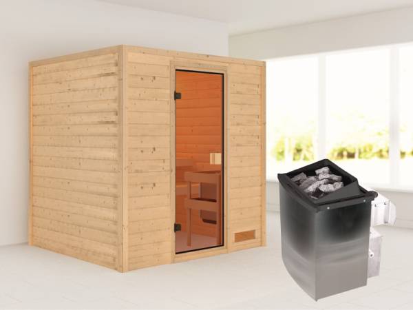 Karibu Sauna Anja inkl. 9 kW Ofen integr. Steuerung, mit klassischer Tür -ohne Dachkranz-