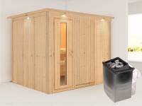 Karibu Sauna Gobin inkl. 9-kW-Ofen mit interner Steuerung, mit Dachkranz, mit energiesparender Saunatür