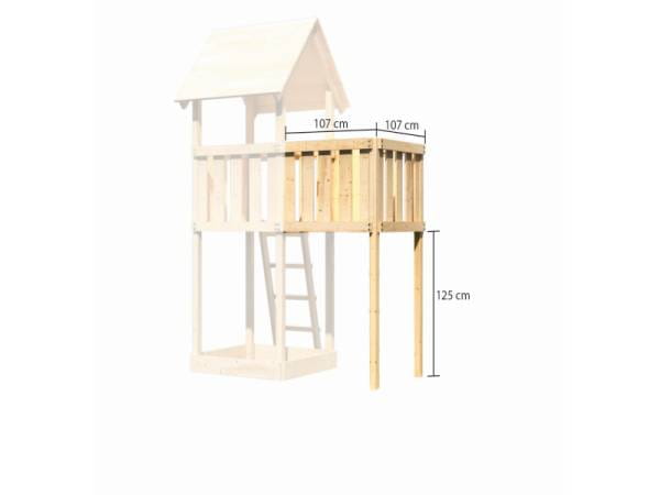 Akubi Spielturm Lotti Satteldach + Rutsche violett + Einzelschaukel + Anbauplattform + Kletterwand