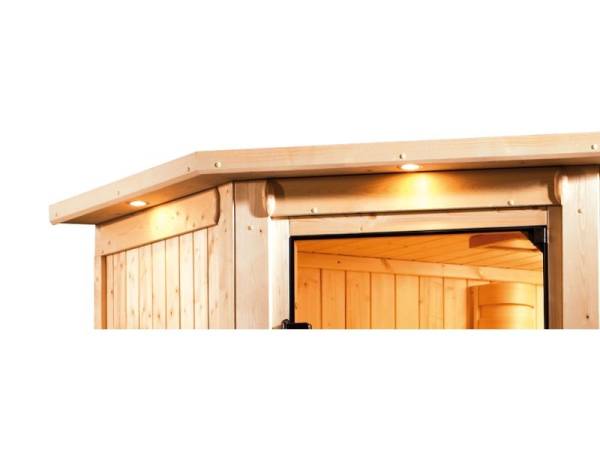 Cilja - Karibu Sauna Plug &amp; Play 3,6 kW Bio Ofen, ext. Steuerung - mit Dachkranz - Energiespartür