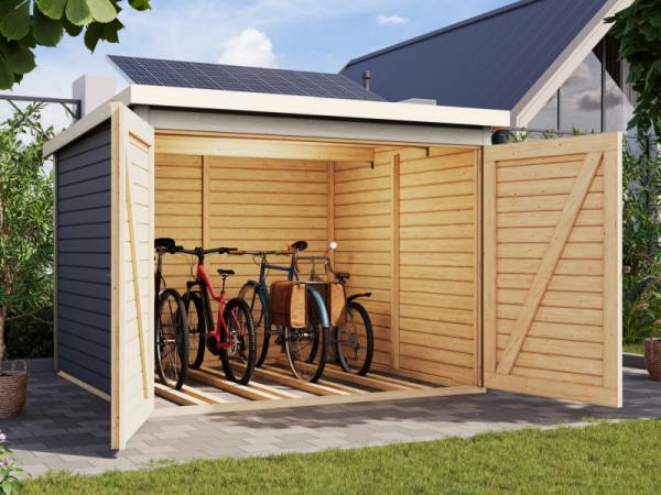 Karibu Fahrradgarage 4, terragrau, mit Solarpaket