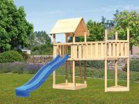 Akubi Spielturm Lotti Satteldach + Schiffsanbau oben + Anbauplattform XL + Rutsche in blau