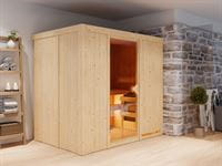 Karibu Sauna Bodin inkl. 9 kW Ofen + externer Steuerung - ohne Dachkranz -mit Energiespartür
