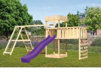 Akubi Ritterburg Löwenherz + Rutsche + Doppelschaukelanbau Klettergerüst + Anbauplattform XL + Kletterwand