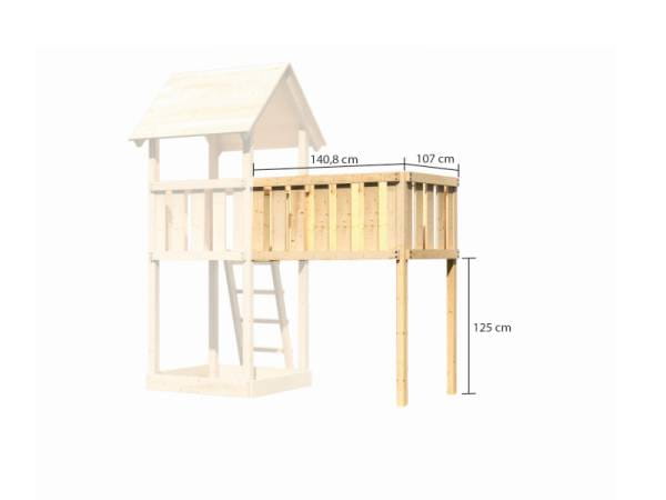 Akubi Spielturm Danny Satteldach + Rutsche rot + Doppelschaukelanbau Klettergerüst + Anbauplattform XL