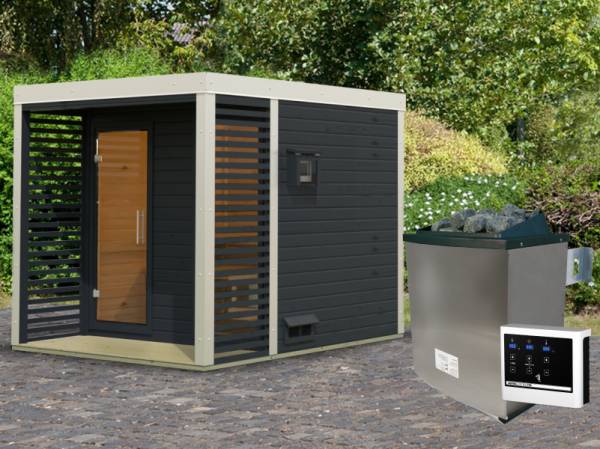 Karibu Hybrid Saunahaus Ares 2, anthrazit/weiß -inkl. 9 kW Ofen ext. Steuerung-