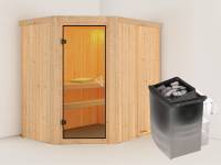 Karibu Sauna Carin inkl. 9 kW Ofen integr. Steuerung mit bronzierter Saunatür - ohne Dachkranz -