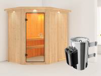 Saja - Karibu Sauna Plug &amp; Play inkl. 3,6 kW-Ofen - mit Dachkranz -