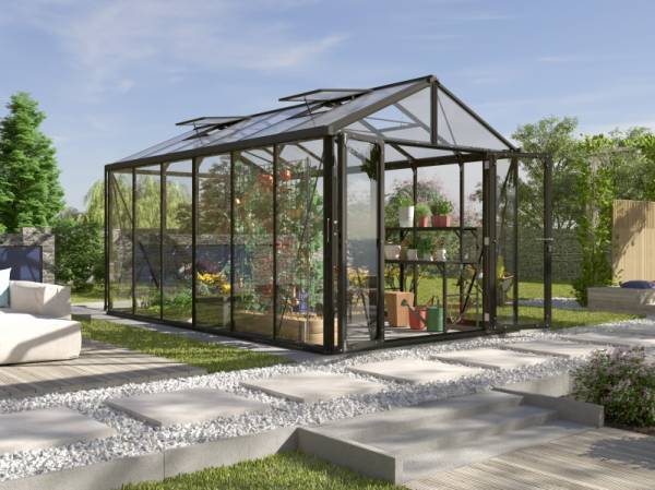 Vitavia Gewächshaus Zeus Comfort 11900 ESG/HKP, schwarz pulverbeschichtet