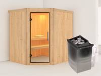 Karibu Sauna Siirin 68 mm- Klarglas Saunatür- 4,5 kW Ofen integr. Strg- ohne Dachkranz