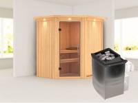 Karibu Sauna Taurin inkl 9 kW Ofen integr. Steuerung, mit klarglas Ganzglastür -mit Dachkranz-