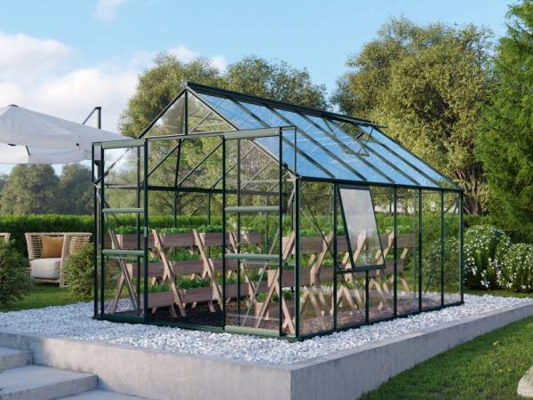 Vitavia Gewächshaus Meridian 2, 9900 ESG 3mm, smaragd, mit Doppelschiebetür