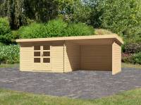 Karibu Woodfeeling Gartenhaus Bastrup 7 mit Anbaudach 3 Meter, Rück- und Seitenwand