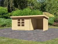 Karibu Woodfeeling Gartenhaus Bastrup 7 mit Anbaudach 2 Meter, Rück- und Seitenwand