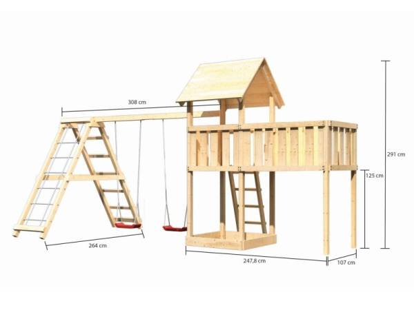 Akubi Spielturm Lotti- Anbauplattform XL- Doppelschaukel inkl. Klettergerüst