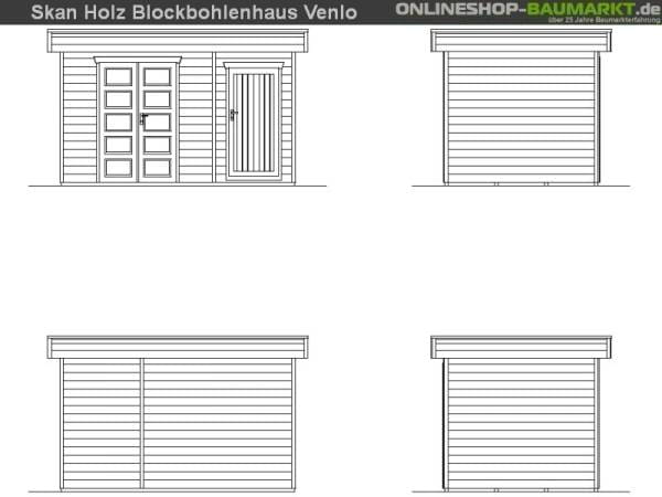 Skan Holz Blockbohlenhaus Venlo Größe 3 mit Abstellraum, 380 x 250 cm