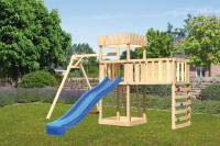 Akubi Ritterburg Löwenherz + Rutsche + Einzelschaukel + Anbauplattform XL + Kletterwand