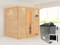 Karibu Sauna Anja inkl. 9 kW ext. Steuerung, mit energiesparender Saunatür -mit Dachkranz-