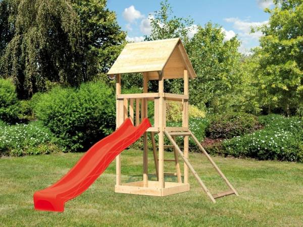 Akubi Spielturm Lotti mit Netzrampe und Rutsche rot Akubi Spielturm Lotti mit Netzrampe und Rutsche rot