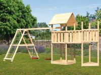 Akubi Spielturm Lotti Satteldach + Schiffsanbau oben + Anbauplattform + Doppelschaukel mit Klettergerüst