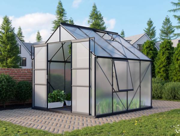 Vitavia Gewächshaus Meridian 2, 6700 HKP 6 mm, schwarz, mit Doppelschiebetür