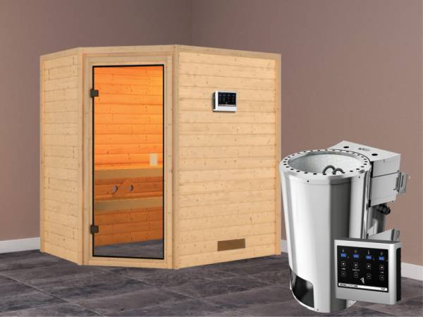 Cilja - Karibu Sauna Plug &amp; Play inkl. 3,6 kW-Bioofen - ohne Dachkranz -