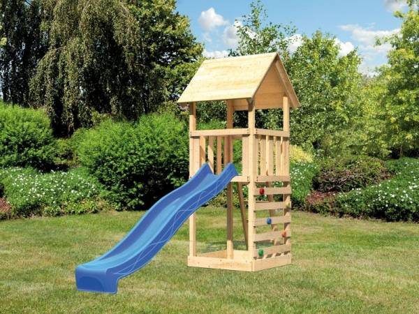 Akubi Spielturm Lotti mit Kletterwand und Rutsche blau Akubi Spielturm Lotti mit Kletterwand und Rutsche blau